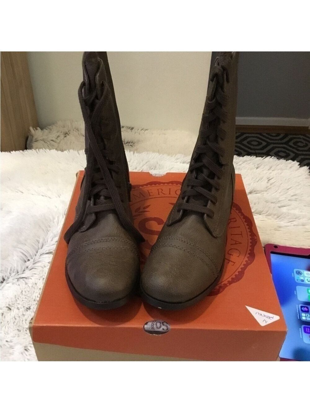 SO Woman’s size 10 mid calf combat boots lace up side zipper new in box